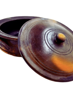 2 Liter Premium Handcrafted Clay Pan | Pot | Handi with Lid for Cooking and Serving. Color: Black
